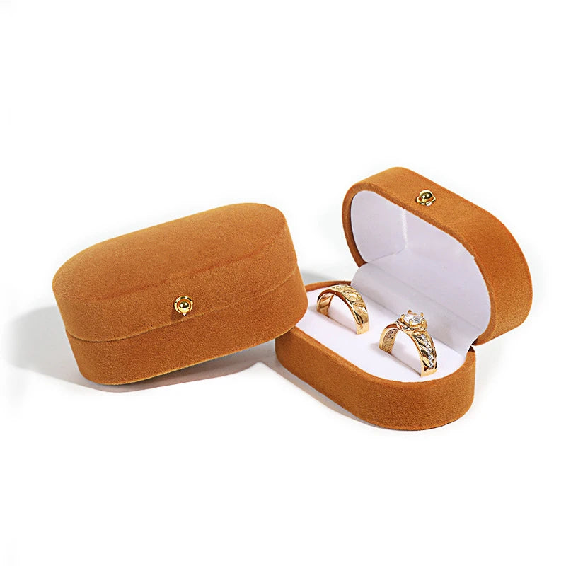 Double Slots Luxury Velvet Wedding Ring Box Oval Flip Jewelry Box Couple Wedding Engagement Ring Organizer Jewelry Packing Box