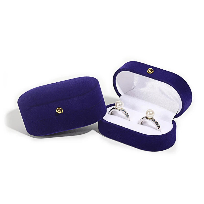 Double Slots Luxury Velvet Wedding Ring Box Oval Flip Jewelry Box Couple Wedding Engagement Ring Organizer Jewelry Packing Box