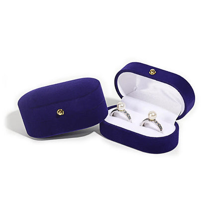 Double Slots Luxury Velvet Wedding Ring Box Oval Flip Jewelry Box Couple Wedding Engagement Ring Organizer Jewelry Packing Box