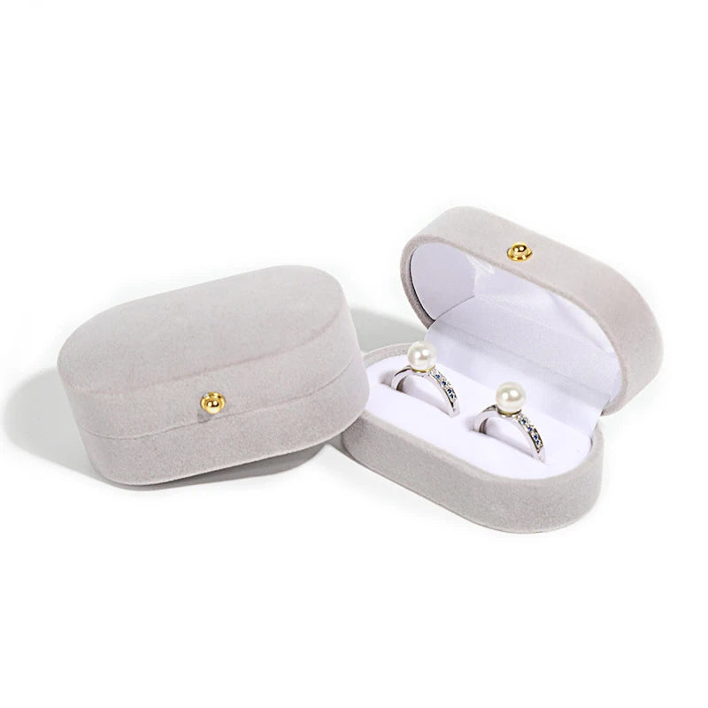 Double Slots Luxury Velvet Wedding Ring Box Oval Flip Jewelry Box Couple Wedding Engagement Ring Organizer Jewelry Packing Box