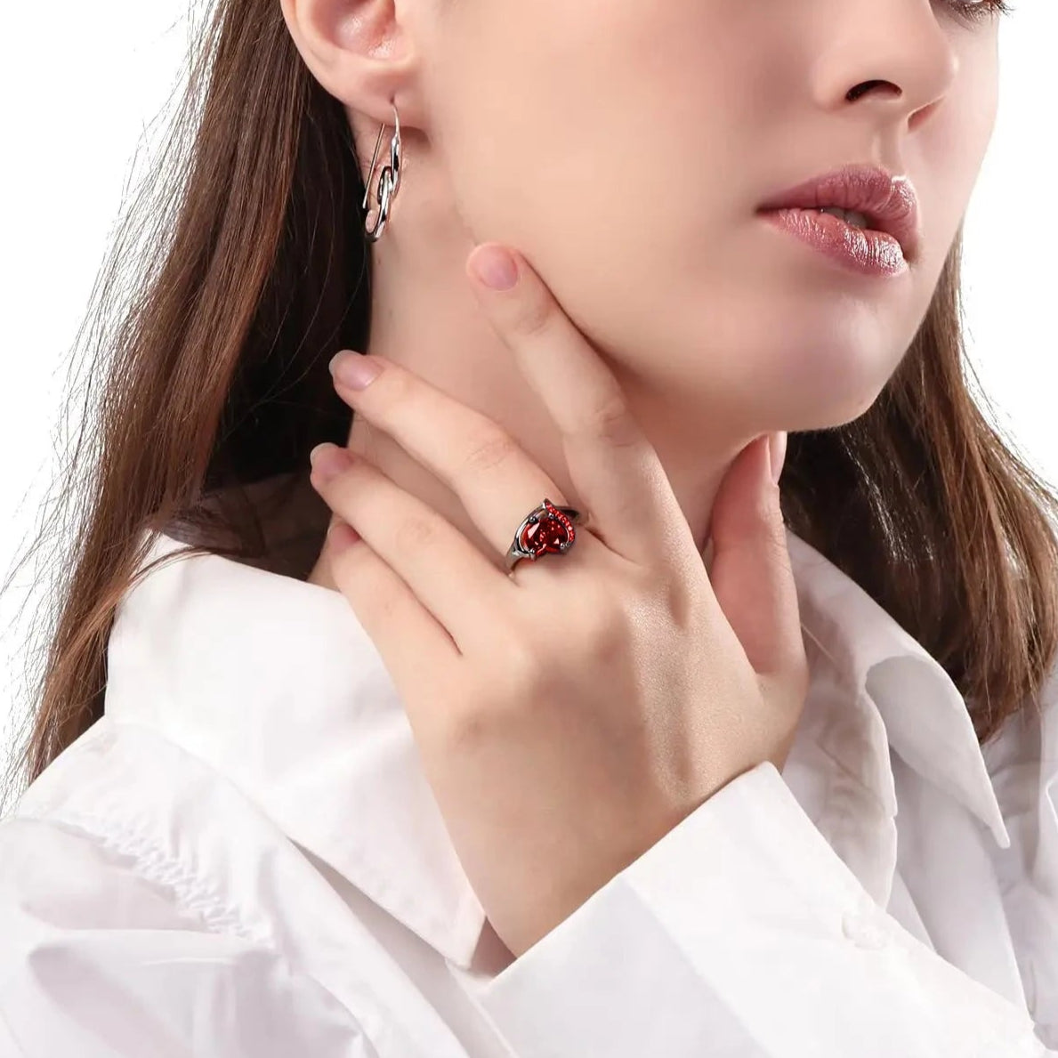 Luxury Couple Romantic Women'S Heart Shape Red Zircon Ring for Men Stainless Steel Celtic Dragon Ring Wedding Jewelry Gift